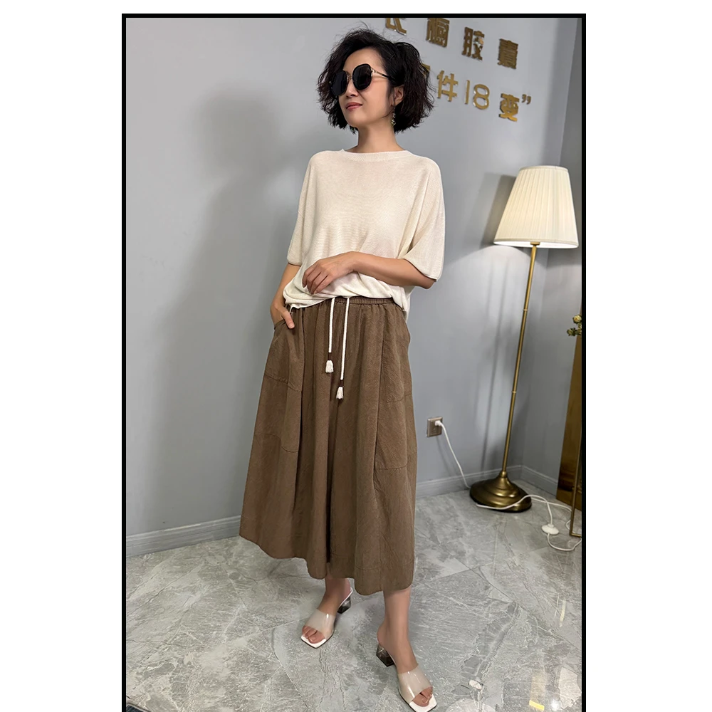 《五彩假日》2件胶囊/25SS复古做旧阔腿裤裙/高支高密棉伞裙/黑