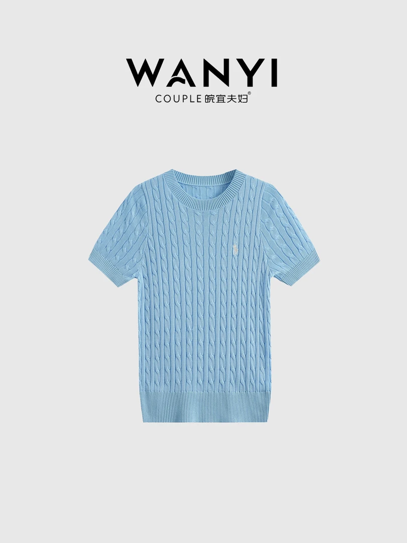 针织短袖T恤2025夏季新款显瘦气质绞花圆领半袖针织衫DY925