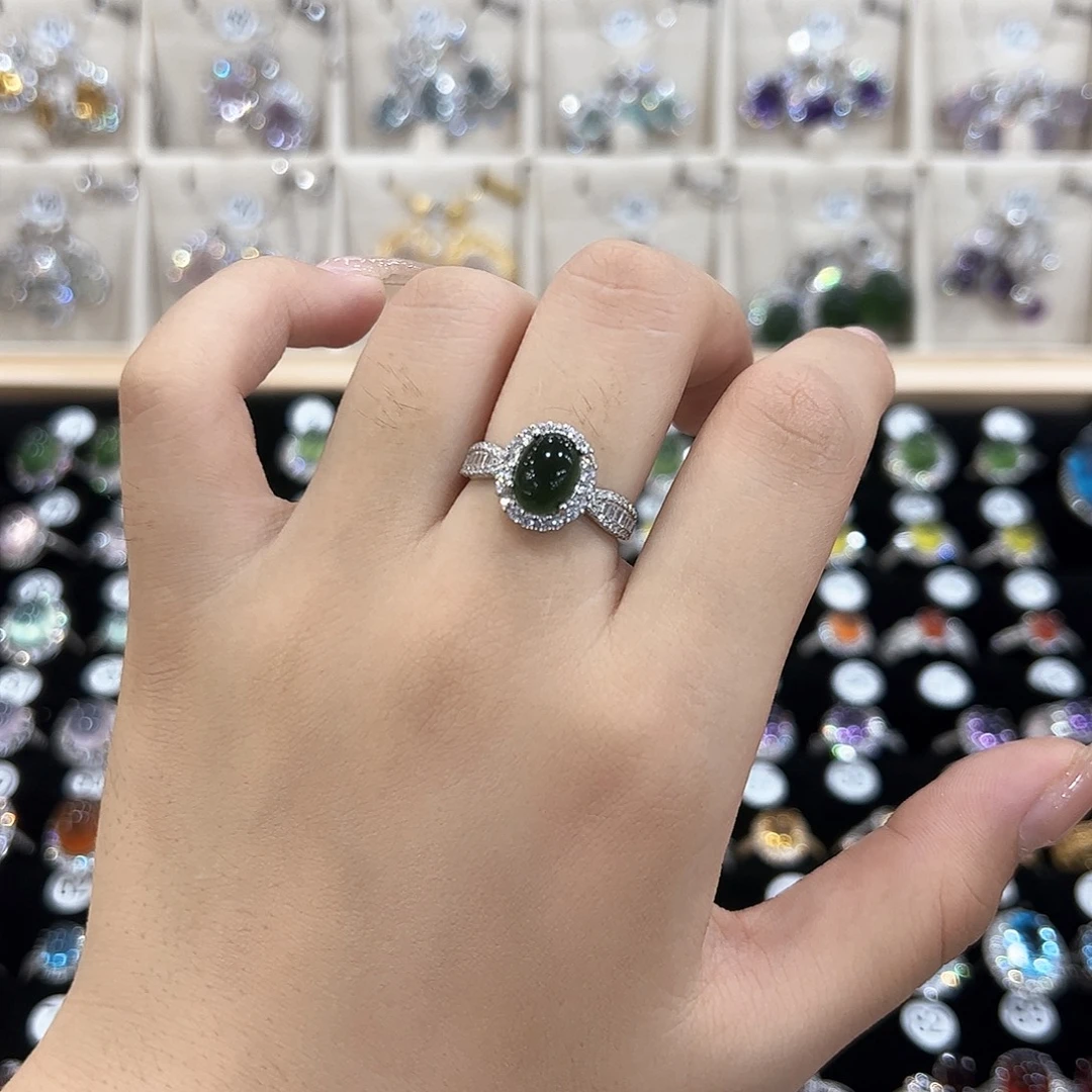 岫玉银S925镶嵌戒指经典小蛮腰