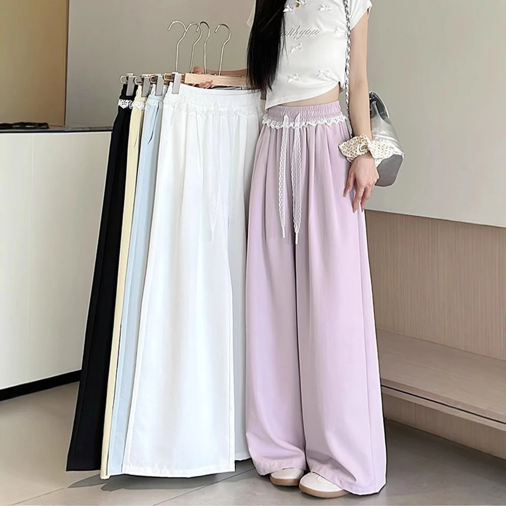 休闲夏季宽松高腰阔腿裤百搭显瘦薄款春夏外穿韩版复古大码运动直