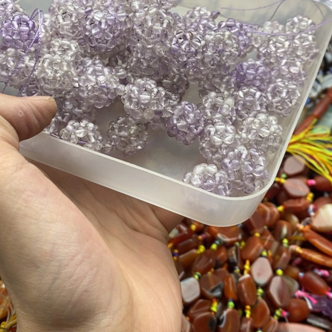 玛瑙/玉髓未镶嵌珠宝半成品三个随机纯天然紫水晶编制球