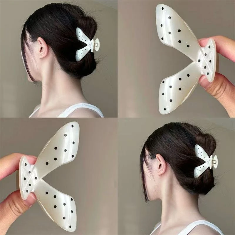 韩系波点珠光抓夹发卡多发量发夹发抓鲨鱼夹慵懒感时尚发饰