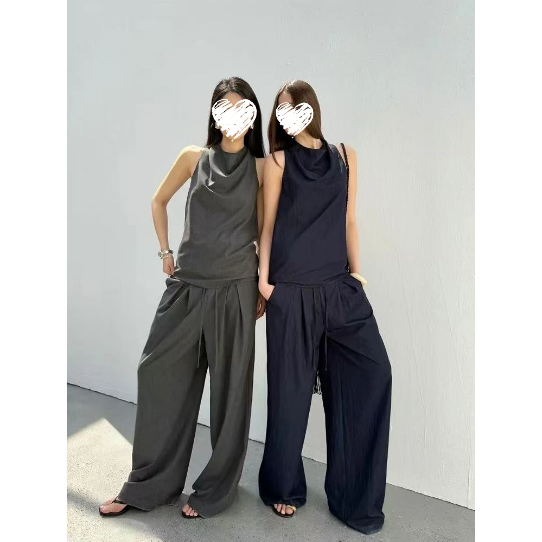 荡领挖肩背心阔腿裤两件套套装     80615