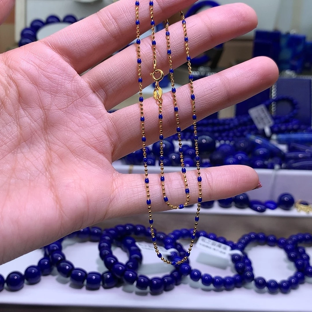 青金石银S925镶嵌天然原矿项链