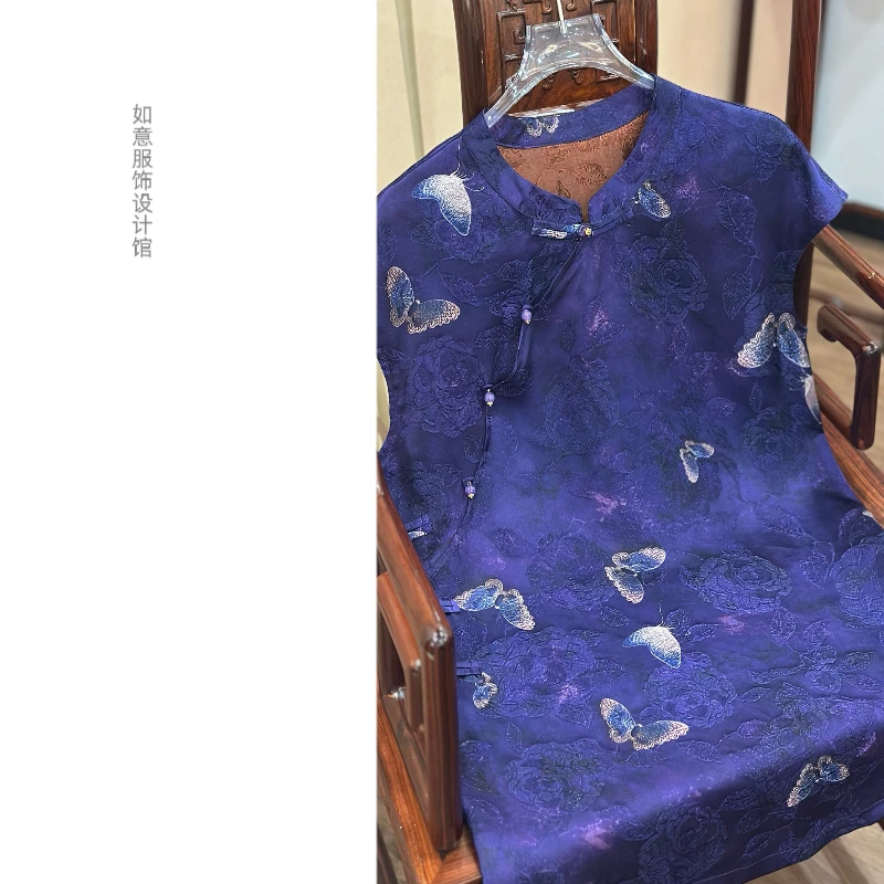 如意馆【紫晶】新中式气质风立体重工刺绣夏季飞袖上衣