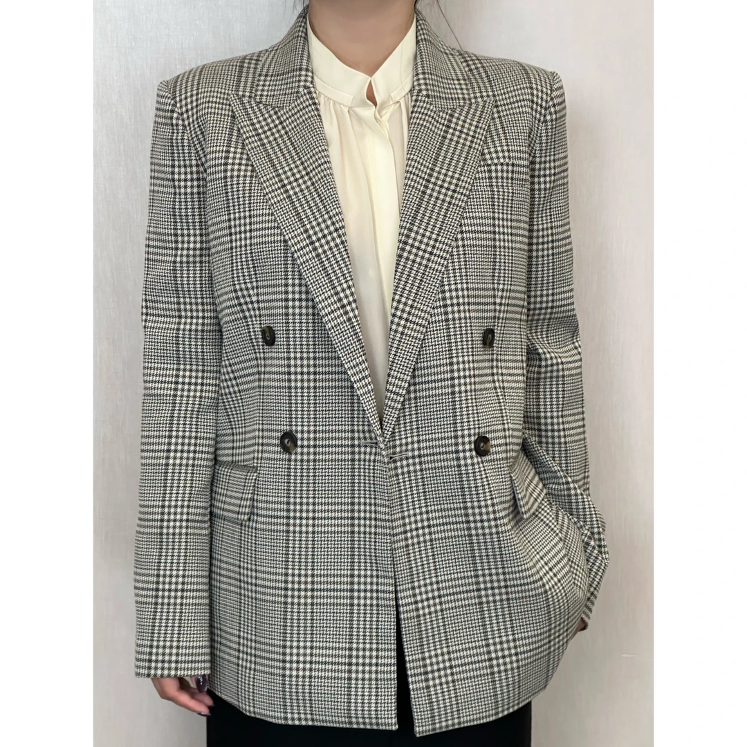 时尚英伦复古文艺港风威尔士千鸟格气质西装外套24166