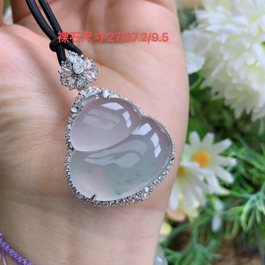 缅甸天然翡翠a货18k高冰玻起光大葫芦吊坠奋尺寸44.2/30.2/15.1mm