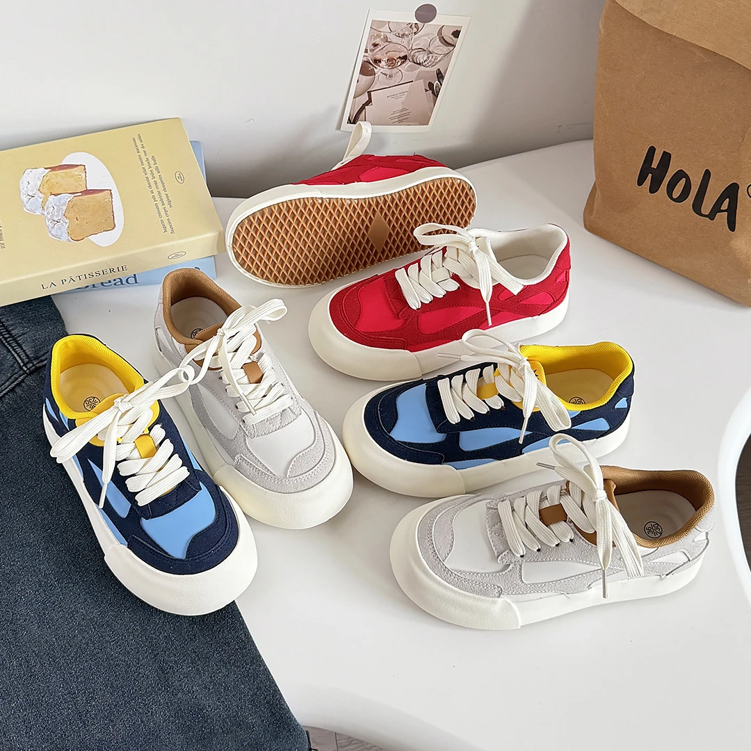 多巴胺厚底红色德训鞋女2025新款拼色休闲板鞋运动阿甘鞋子6665