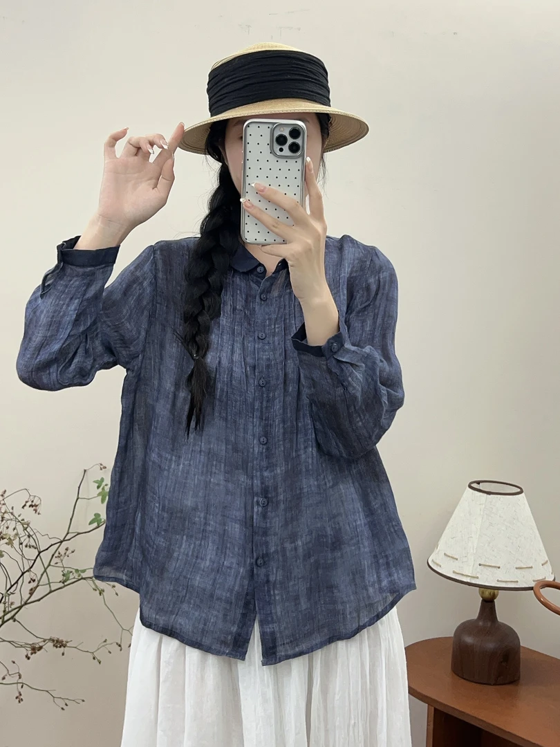 竹栖-手工炒色斜纹120支苎麻(长袖)上衣8075