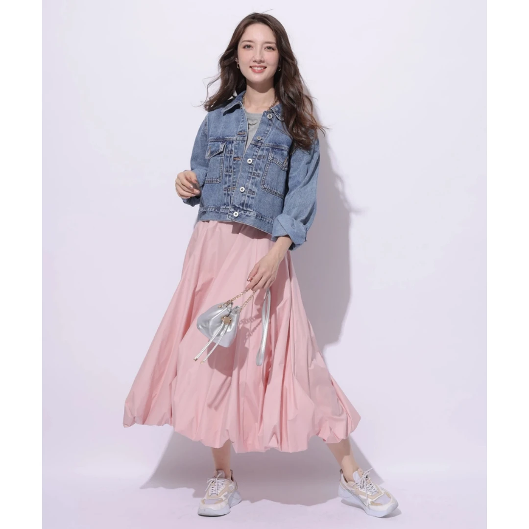 花苞半身裙蓬蓬裙甜美百搭高腰旋钮褶皱【胖虎家】夏季新款 A