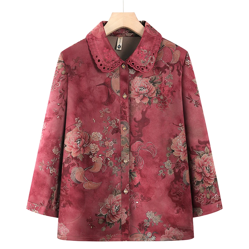 中老年人女妈妈装春装上衣70岁80老太太衣服衬衫奶奶装外套