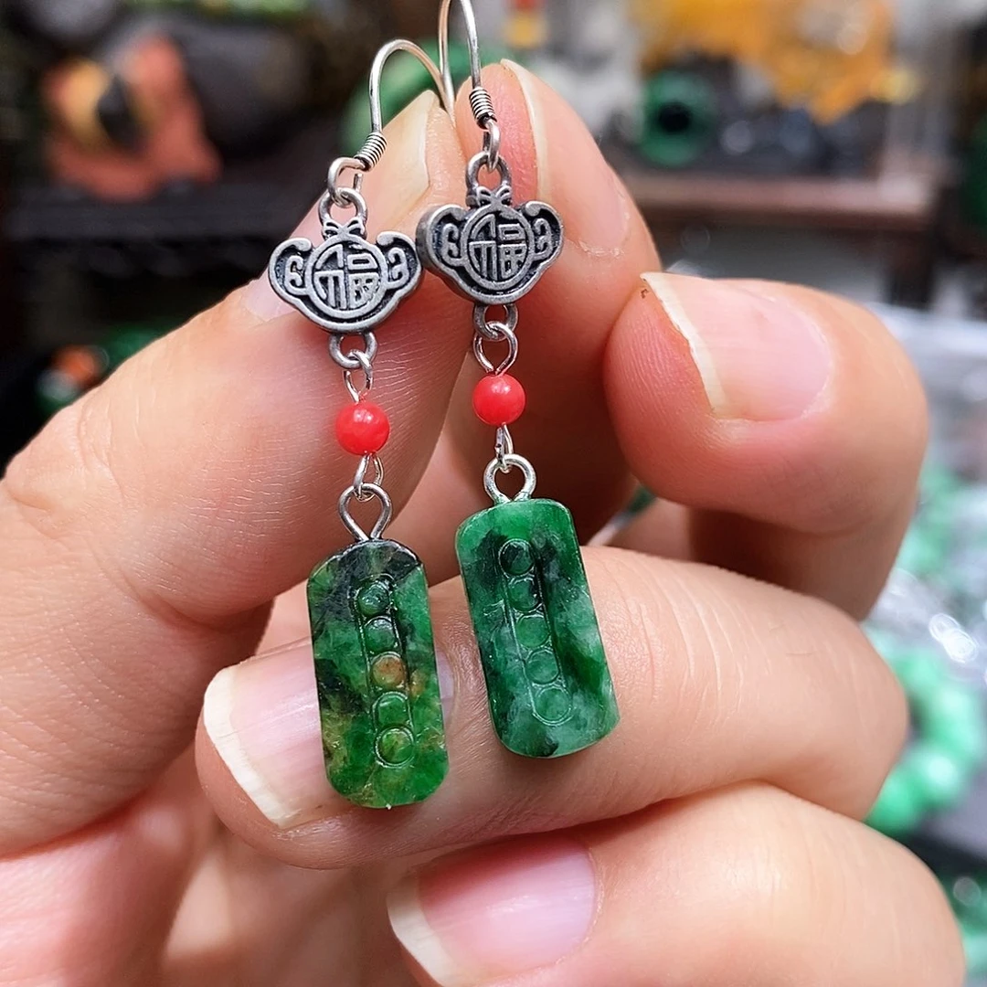 银S925镶嵌翡翠耳饰漂亮美眉