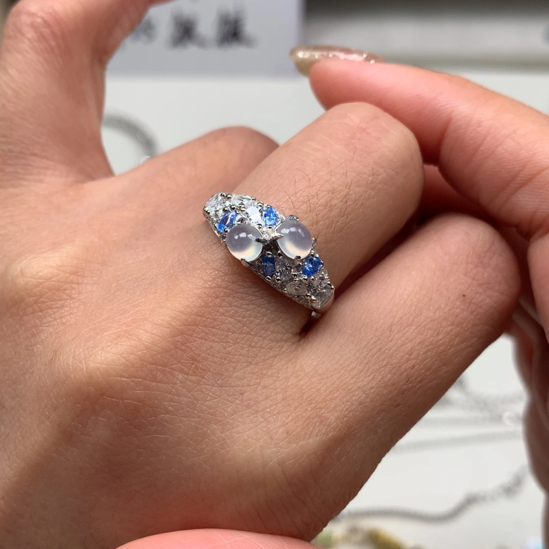 翡翠银S925镶嵌颈饰戒指