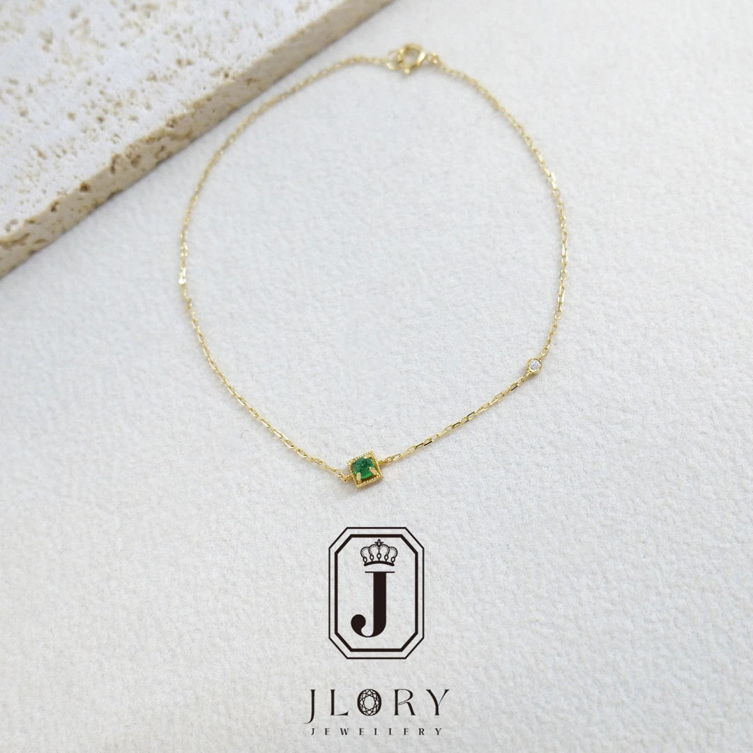 Au750 天然祖母绿木佐色钻石手链 302  17cm