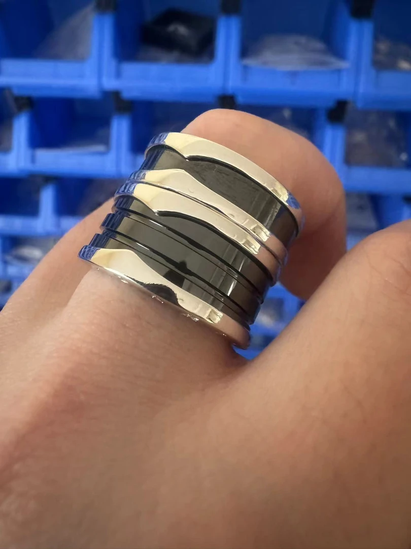 925银陶瓷戒指 时尚百搭银制品宽窄宝黑陶戒指