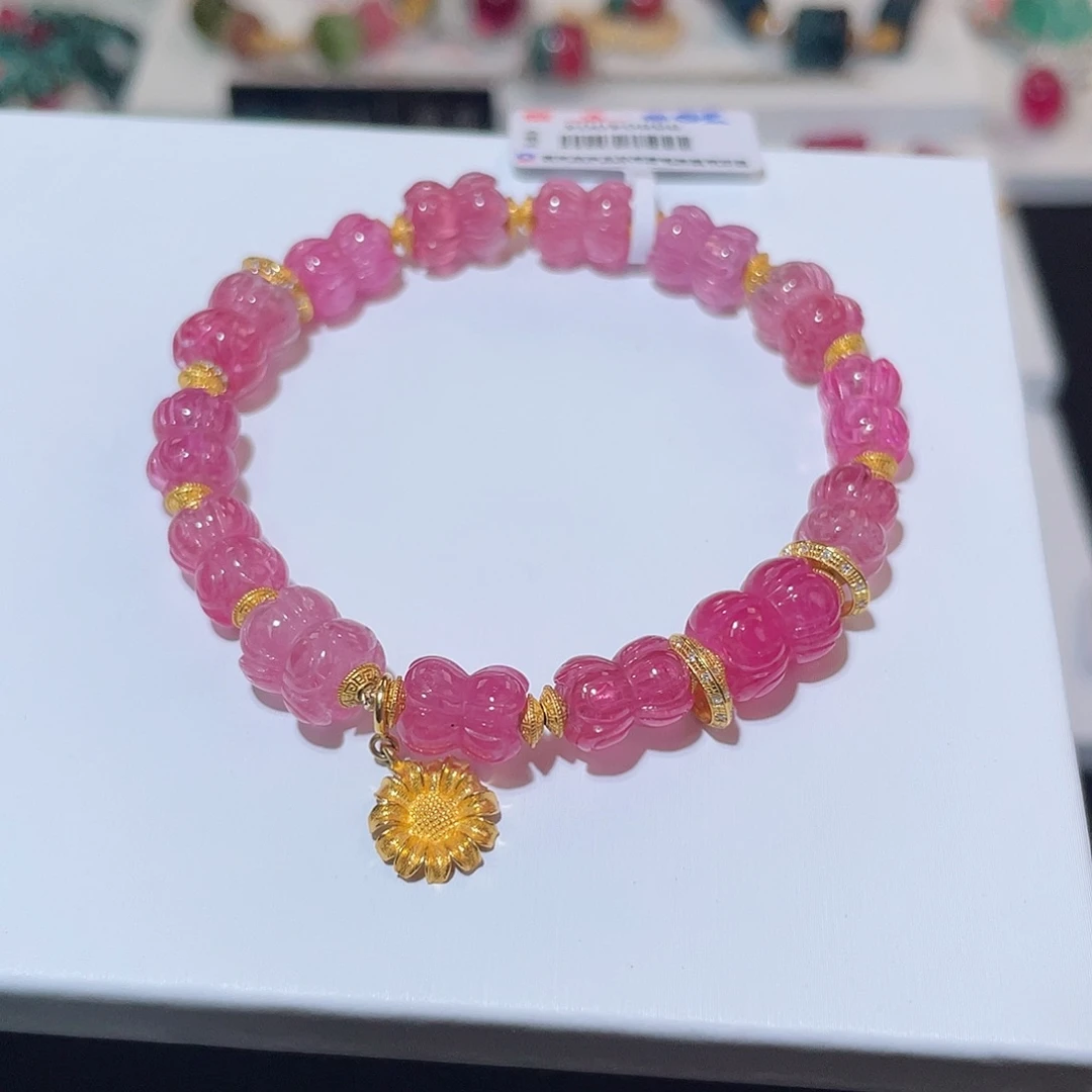 碧玺手链18K金镶嵌 并蒂莲