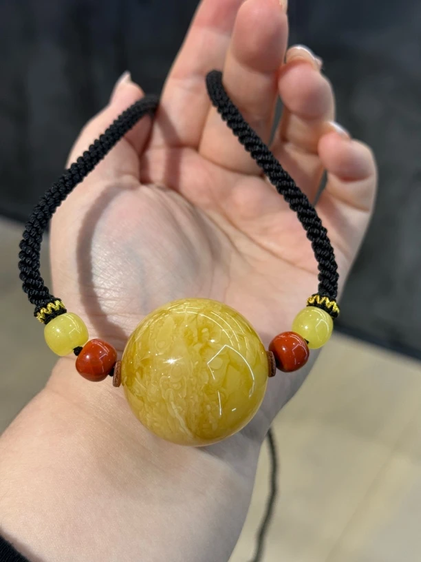 34mm+蜜蜡单珠颈链项链吊坠锁骨链编织