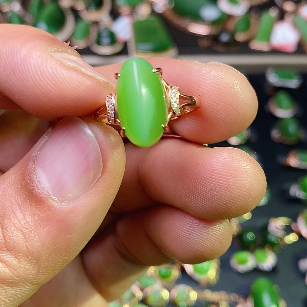 和田玉（碧玉）戒指银S925镶嵌