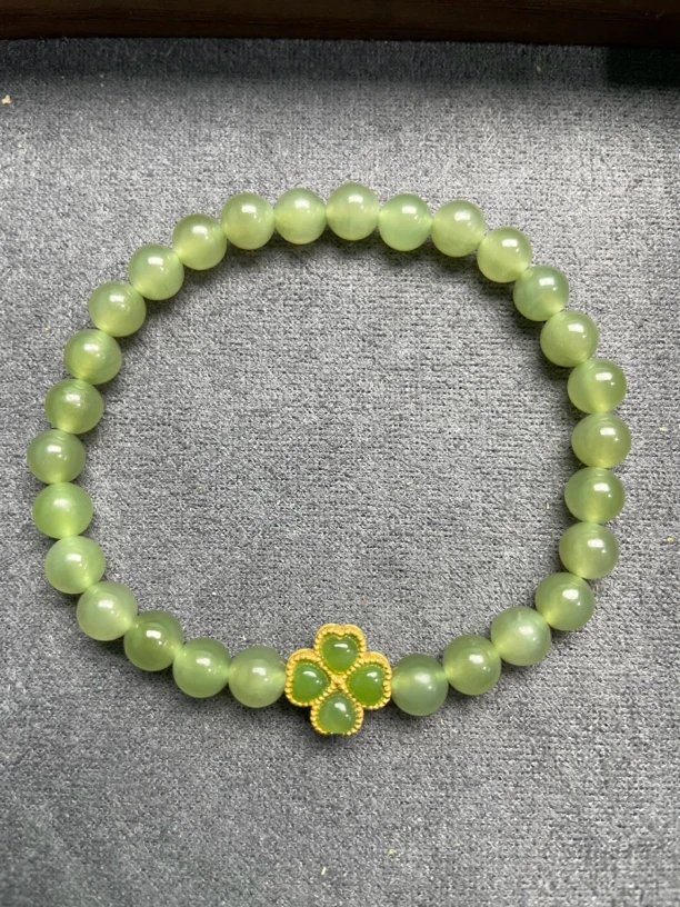 2039四季皆安然和田玉四叶草单圈手链