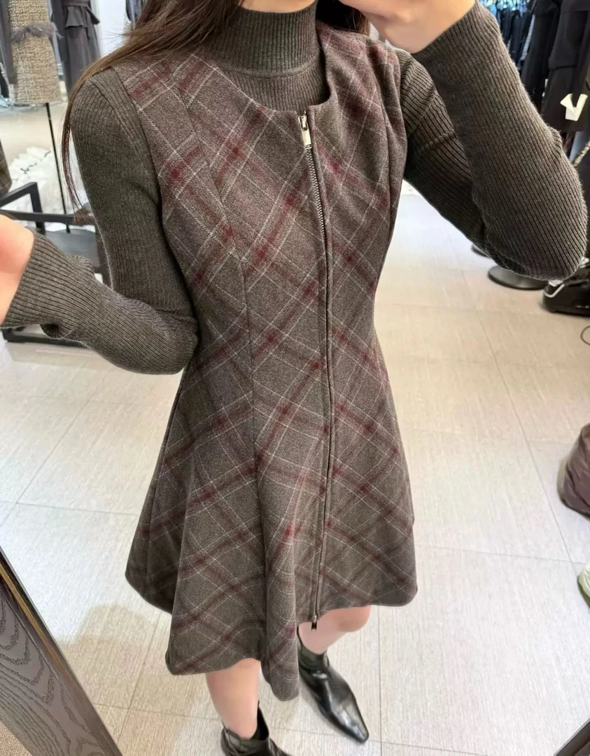 卡麦酱-TLZA 格子拉链两件套 6763