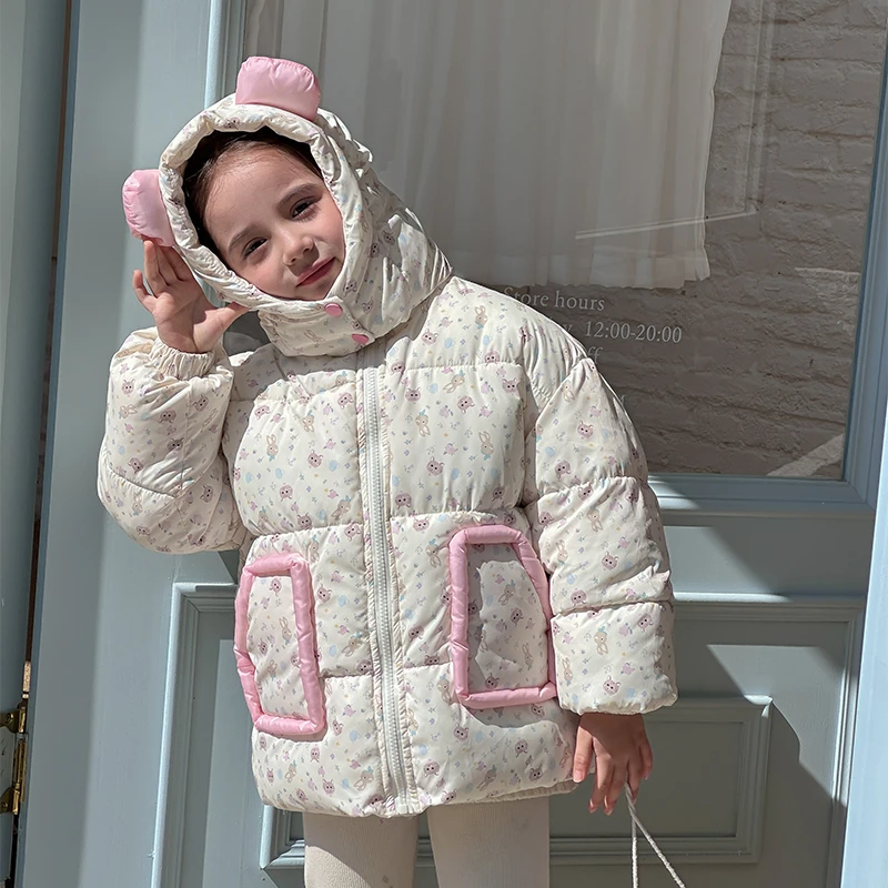 女童中小童碎花棉服2025秋冬新款儿童女孩棉衣外套潮