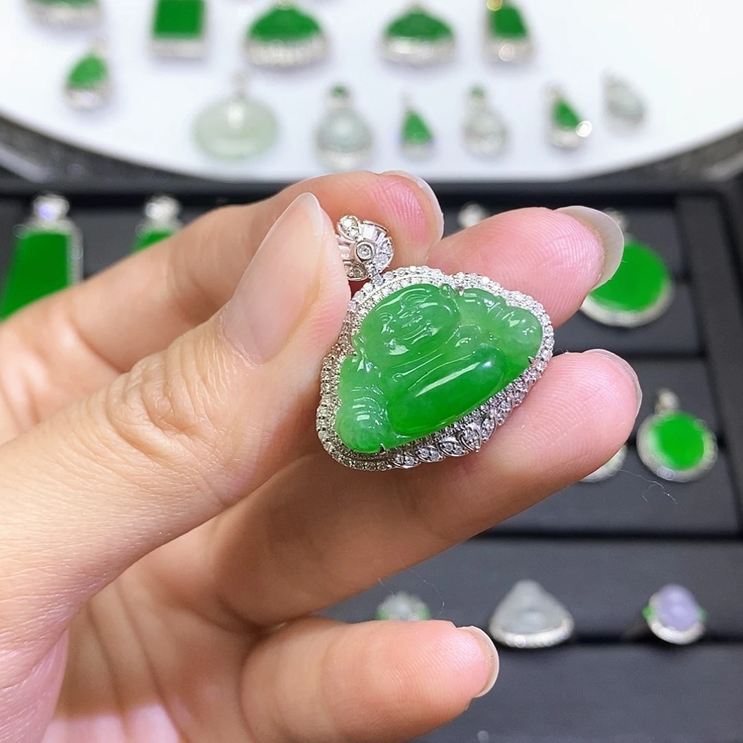 翡翠18K金镶嵌吊坠(不含链)