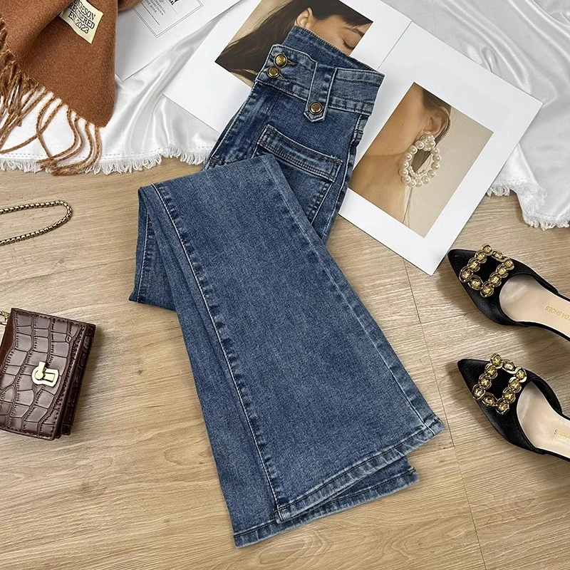 小个子微喇牛仔裤女2025新款高腰复古弹力修身显瘦百搭休闲长裤子