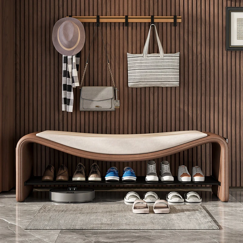 门口换鞋凳家用轻奢高级感进门可坐穿鞋柜一体入户卧室床尾长条凳