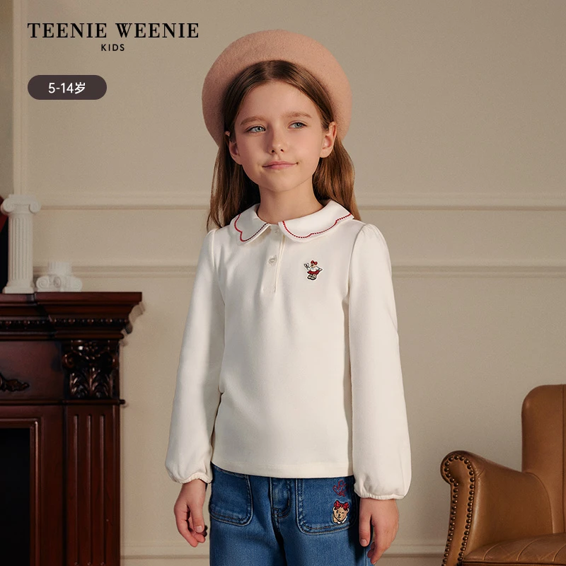 TeenieWeenie Kids小熊童装25春女童纯棉长袖翻领T恤TKHA251151A