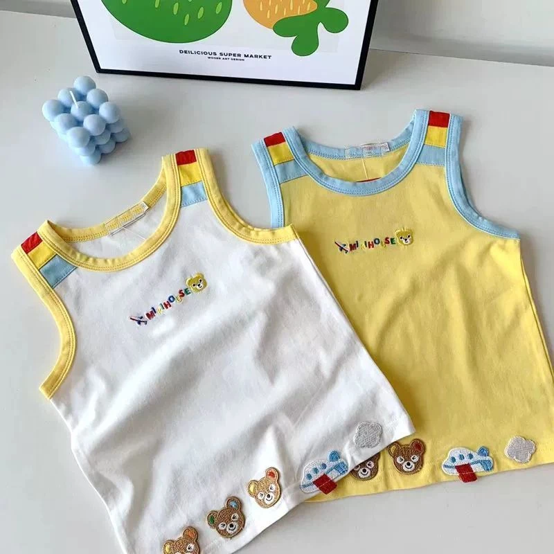 儿童可爱背心 夏季新款日系男女童纯棉卡通小熊无袖宝宝上衣T恤