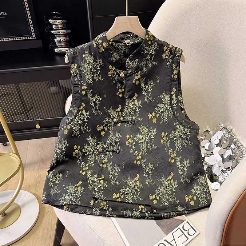 国风盘扣唐装女2025春秋新款无袖立领小外搭新中式马甲禅意坎肩