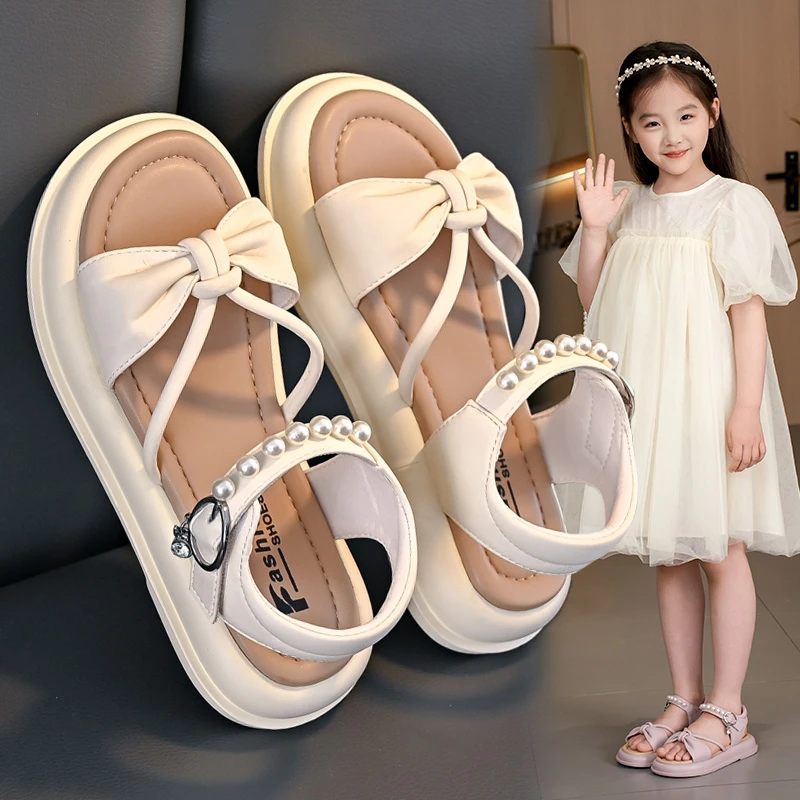 女童公主凉鞋2025夏季新款儿童凉鞋洋气珍珠中大童软底女童罗马鞋