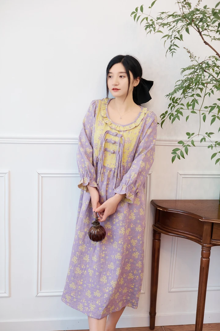 新中式连衣裙睡裙女花枝瑶溢