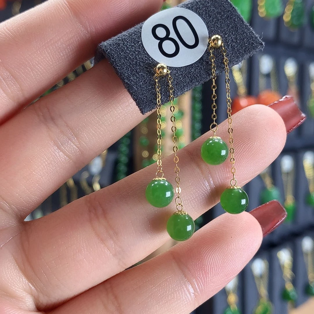 和田玉耳饰18K金镶嵌小***习80