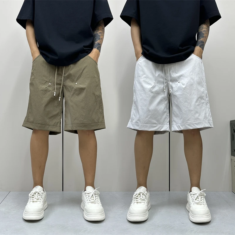 昊Studio潮流夏季男士美式复古百搭日系宽松简约港风纯色直筒短裤