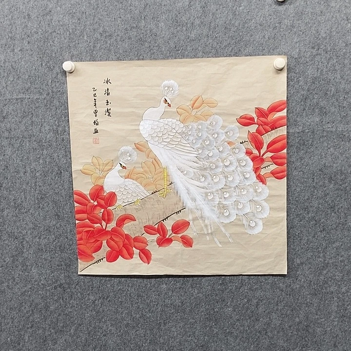 国画四尺斗方工笔花鸟一副