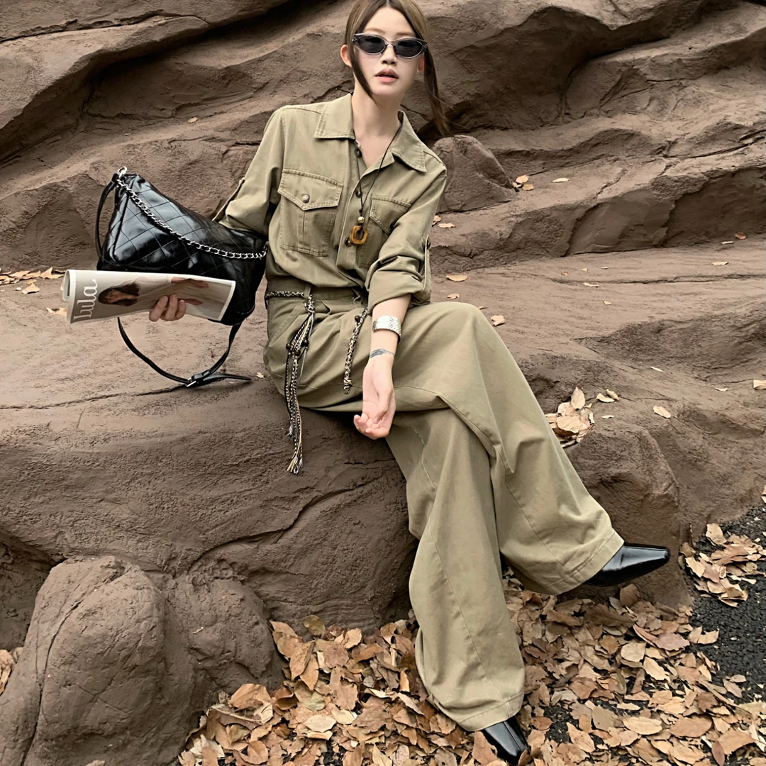 连体裤收腰显瘦气质百搭工装风军旅风中性风2025秋装新款阔腿直筒