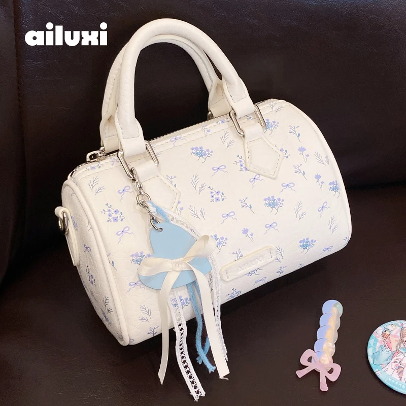 爱路喜休闲时尚百搭海盐碎花波士顿包保龄球包