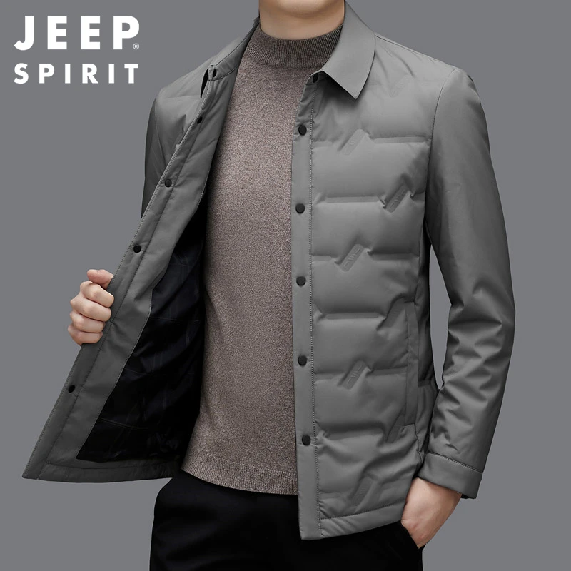 JEEPSPIRIT男士轻薄羽绒服冬季新款翻领防寒上衣休闲商务保暖外套