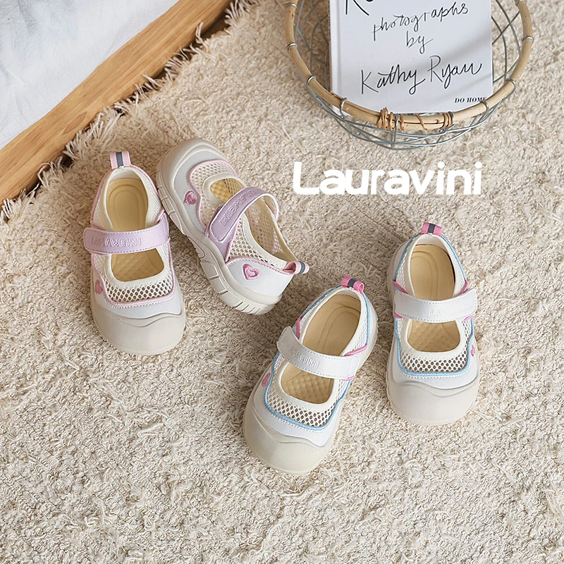 劳拉维尼春夏季新凉鞋网面儿童女童运动宝宝女孩绣花透气公主防滑