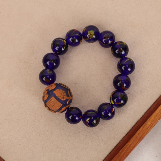 合金手链 玉楼东合金手链 LZ2536 橙紫色雕刻珠深蓝色凤眼琉璃手