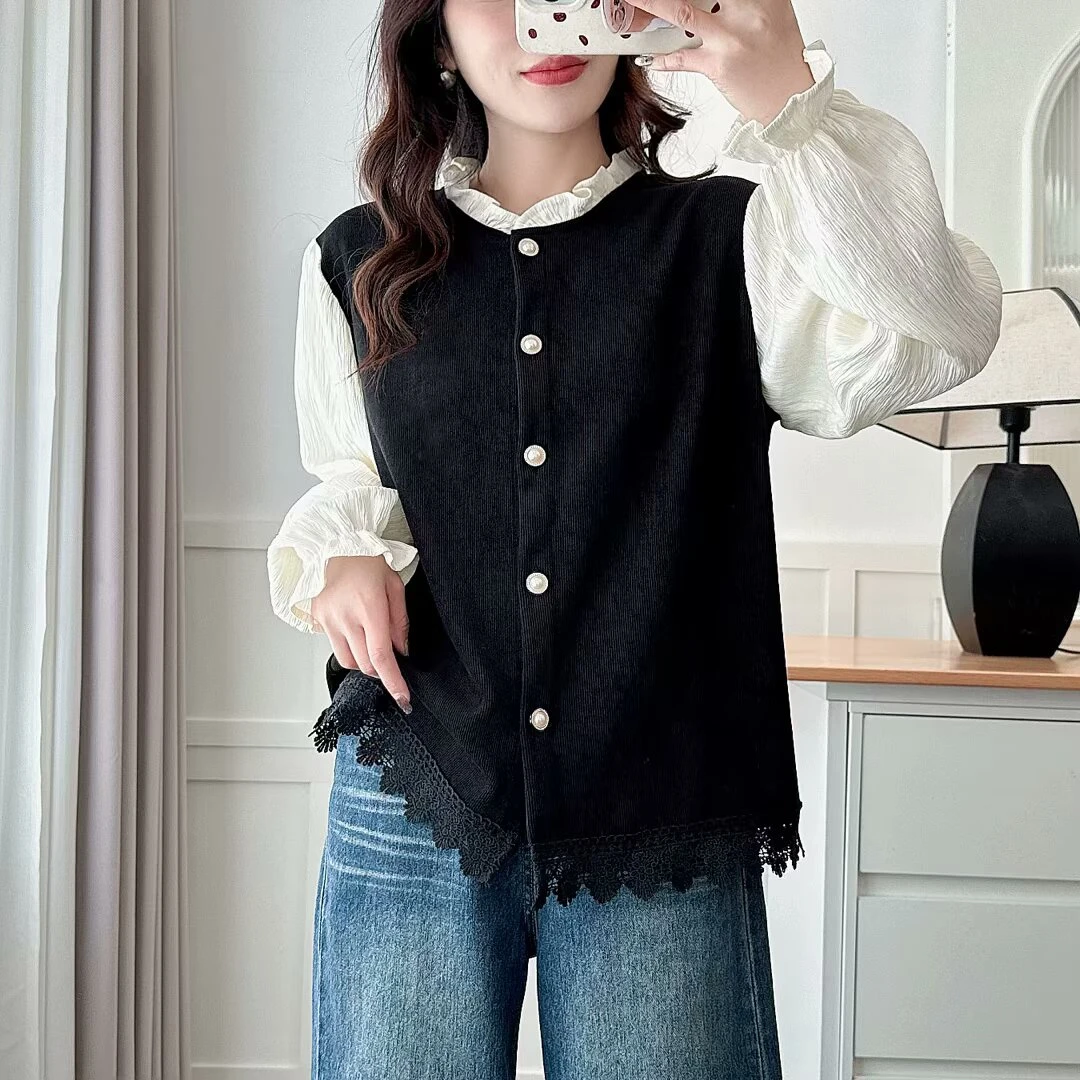 秋季新款长袖女设计感宽松气质衬衫袖女小香风条纹减龄上衣外套