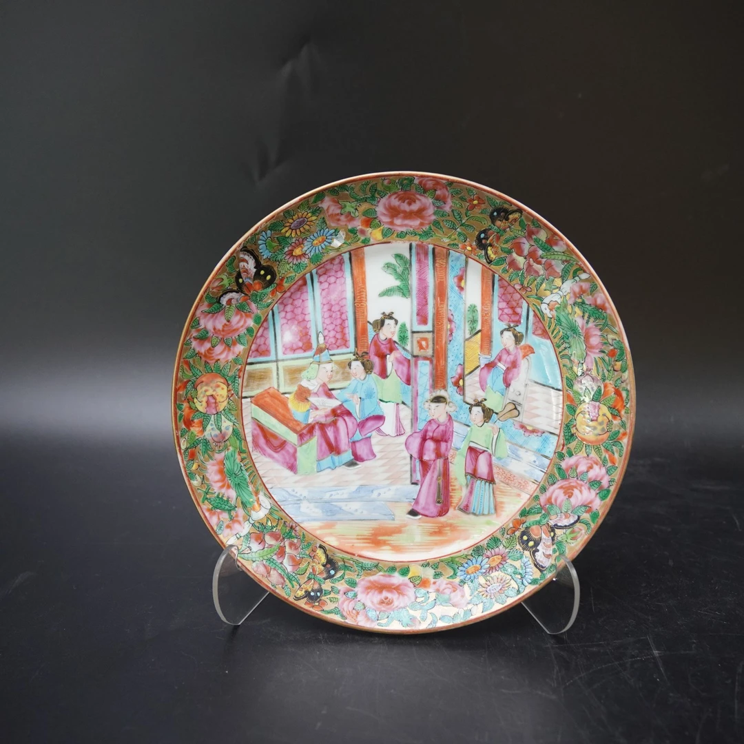 Lot.25080832-5清道光广彩描金人物故事花卉赏盘 直径：约20.3cm