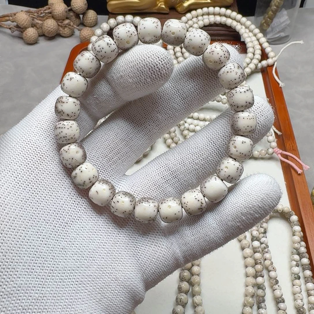 手串星月菩提石玉料10/9瓷白糯冰料月留白针尖小细星