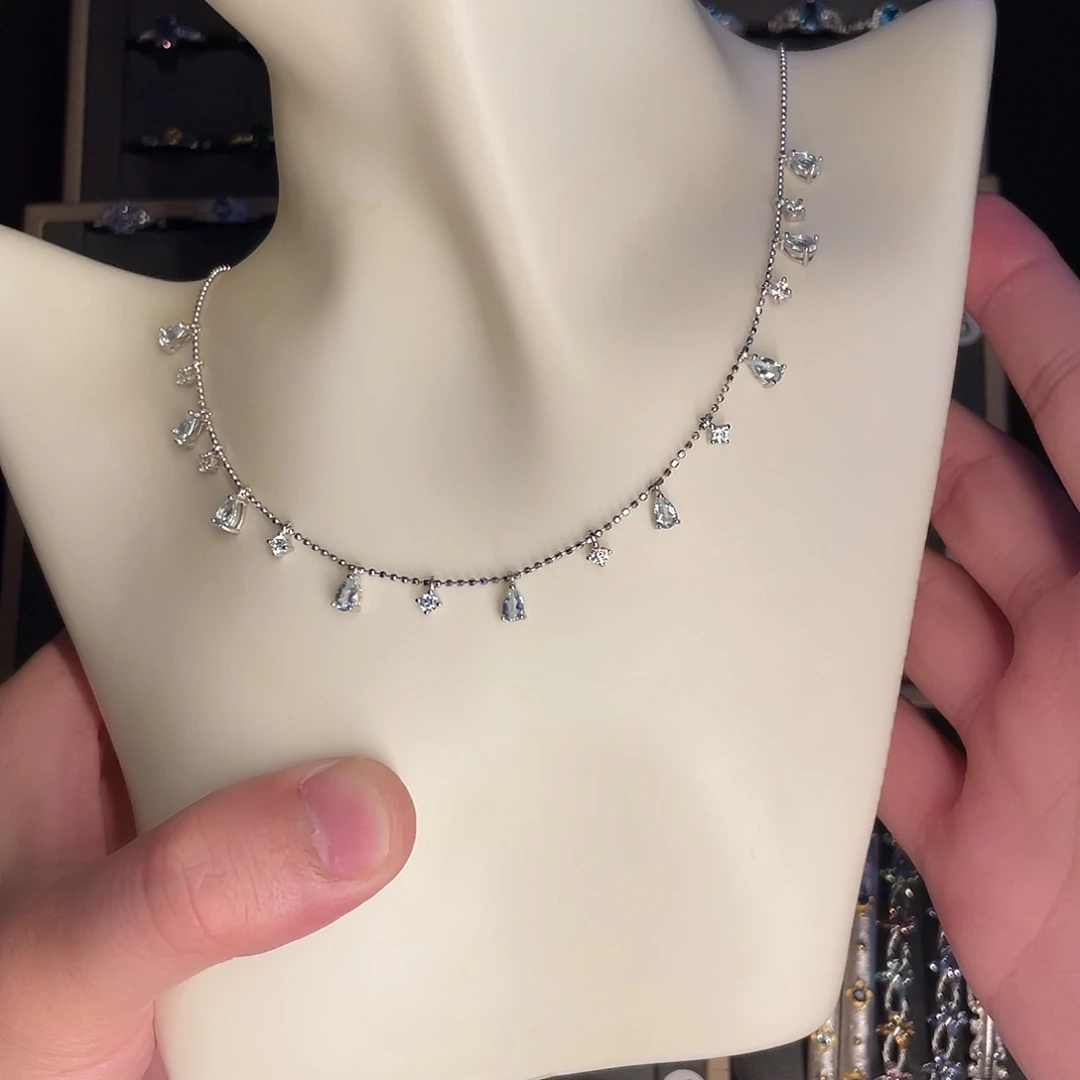 海蓝宝石项链银S925镶嵌泡***?拍四份