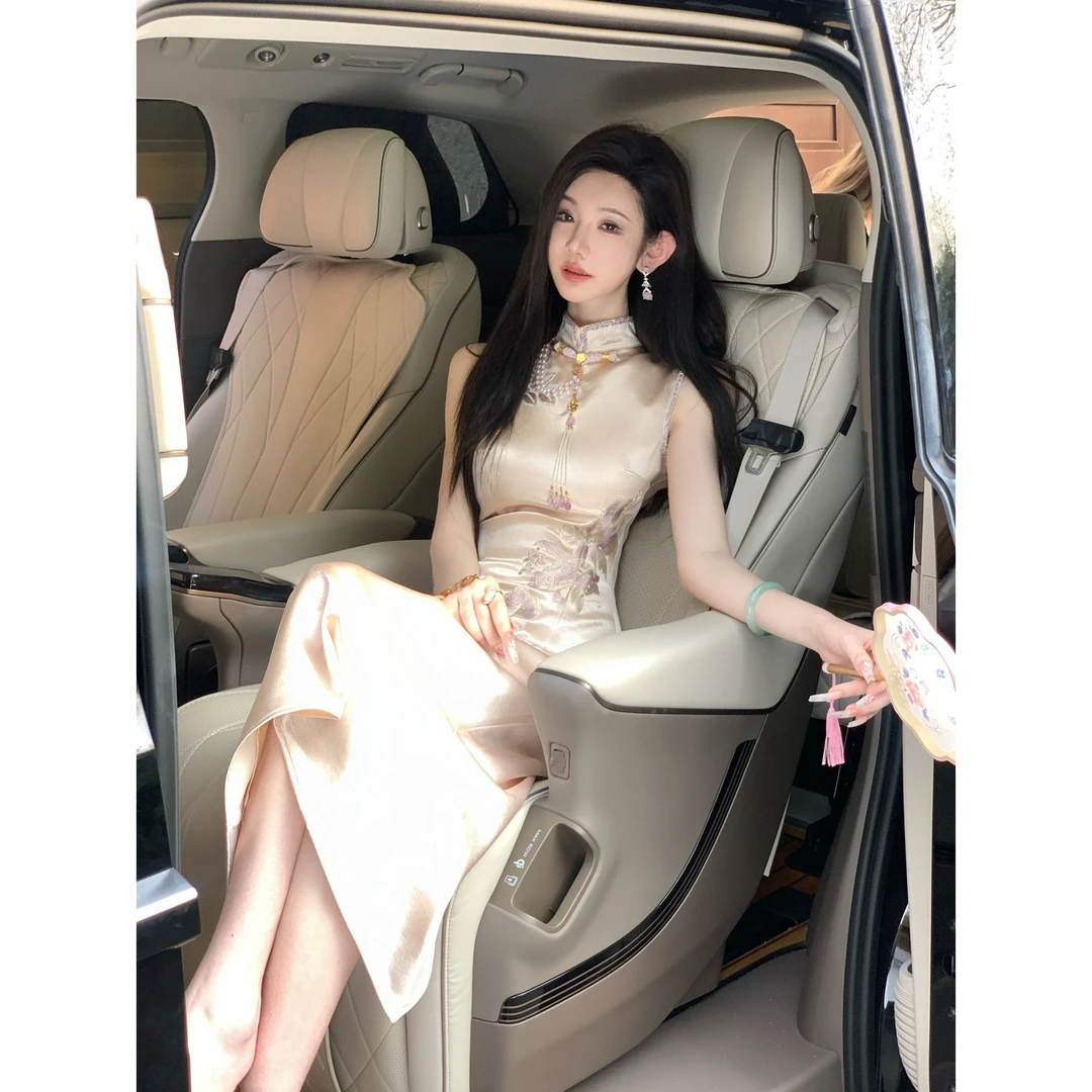 【雅乔定制】九重紫重磅缎 新中式国风蔷薇映月旗袍裙DYYY-24125735