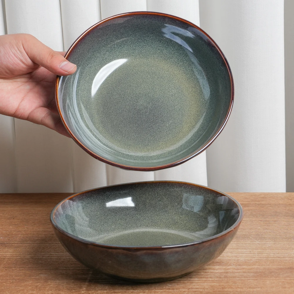 【瑕疵】菜碗釉下彩陶瓷碗窑变红绿水波纹异形高颜值汤面碗家用N1B