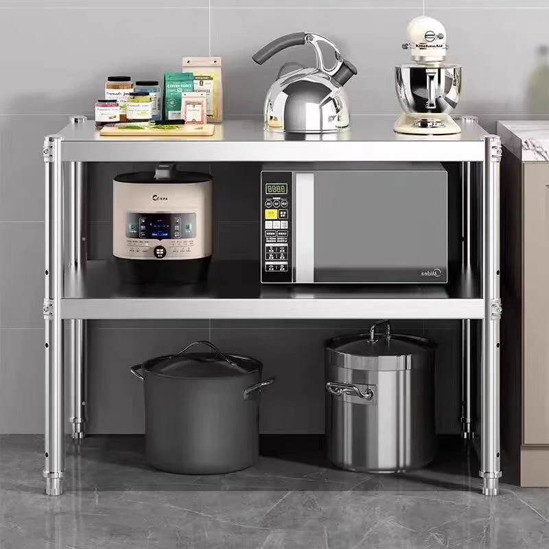 开播福利二层不锈钢菜架厨房置物架多层收纳落地货架阳台烤箱架子