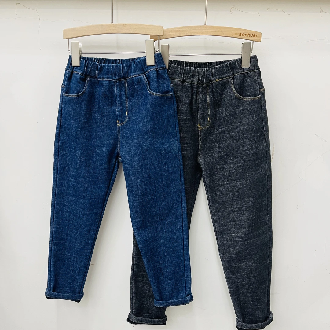 实体品牌童装一体绒简约百搭牛仔长裤冬季3422027743