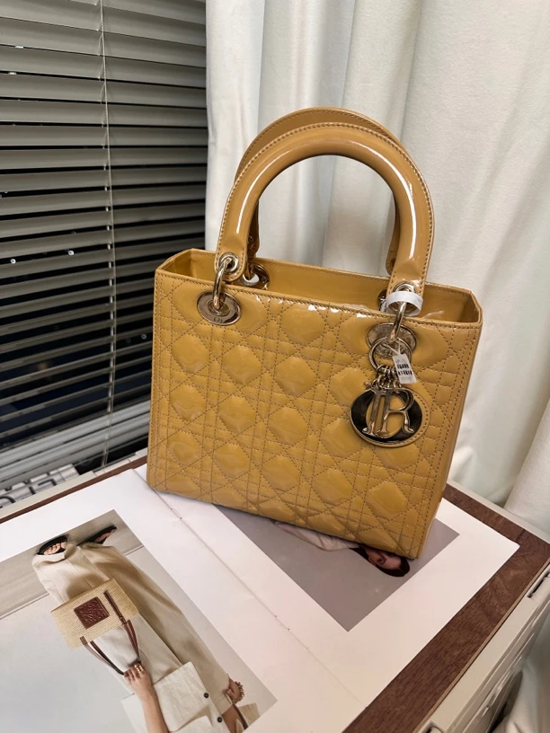 95新 DIOR/迪奥 漆皮五格戴妃包时尚手提单肩斜挎包